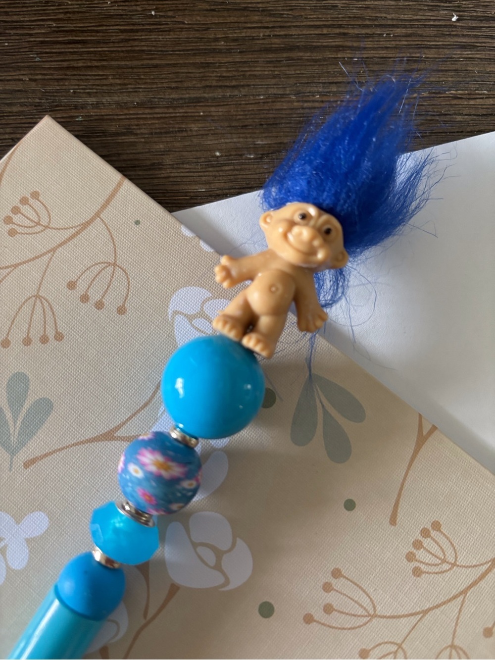 Blue Troll Doll handmade beaded Pen